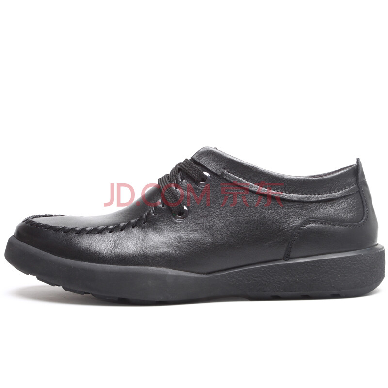 哥仕丹頓CRSTINDEN 春季頭層牛皮軟面休閑皮鞋真皮圓頭系帶男鞋DS34 黑色-標準碼 43