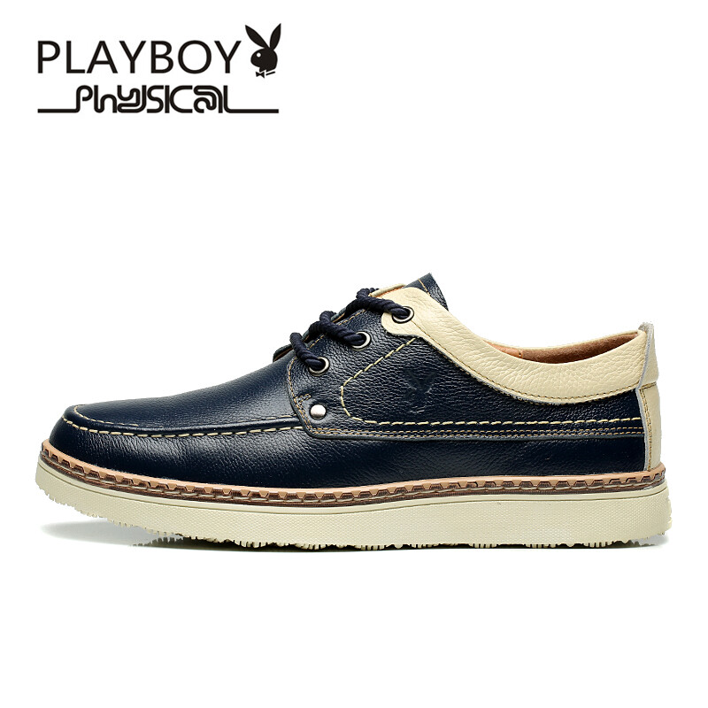 花花公子2016秋季新款男士休閑鞋新款英倫休閑皮鞋系帶單鞋透氣潮流男鞋子 深蘭 41