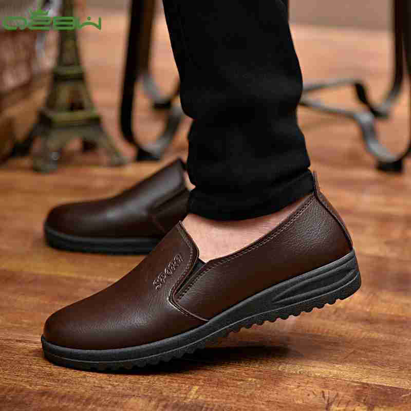 春之北緯商務休閑皮鞋2016男時尚春秋中老年爸爸鞋單鞋套腳懶人鞋休閑皮鞋YMJ1198YZ 黑色 38