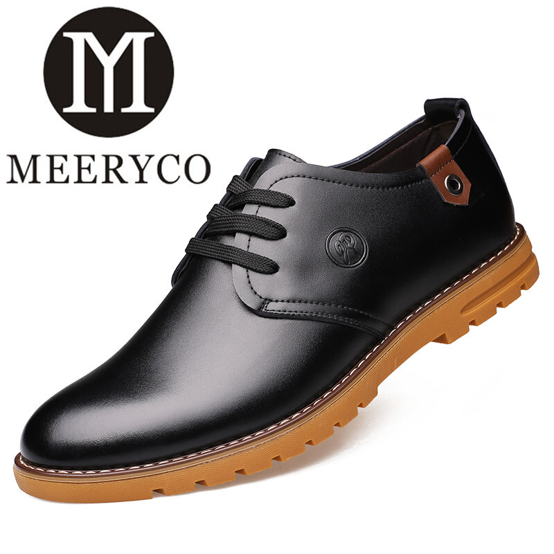MEERYCO 2016年時尚專柜產(chǎn)品真皮休閑皮鞋英倫風商務(wù)韓版休閑鞋牛筋鞋系帶圓頭潮 黑色 42
