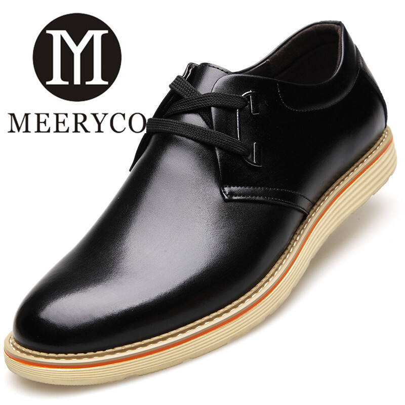 MEERYCO 2016年時尚專柜產(chǎn)品休閑鞋皮鞋休閑真皮男鞋英倫韓版潮鞋圓頭系帶春秋單鞋 黑色 38
