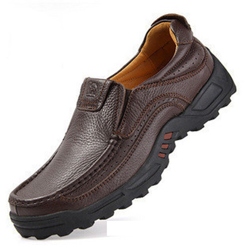 哥姿秀大碼休閑鞋男鞋正裝皮鞋透氣懶人套腳休閑鞋子 黑色 43