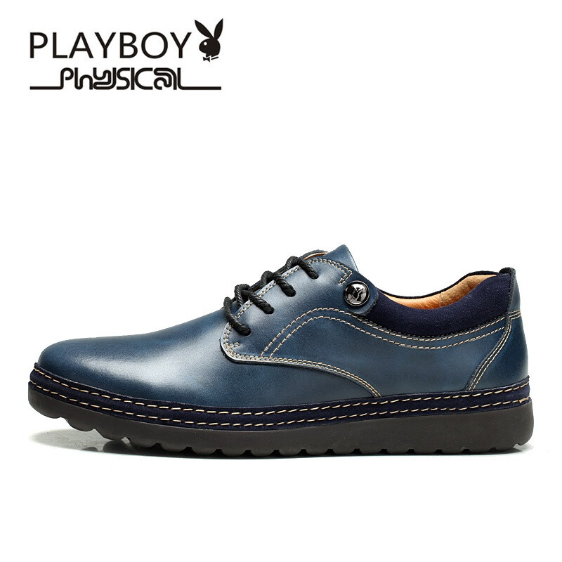 新款百搭商務(wù)休閑皮鞋男士潮流英倫低幫鞋韓版休閑板鞋青年時尚戶外休閑鞋子系帶男鞋子 藍(lán)色 40